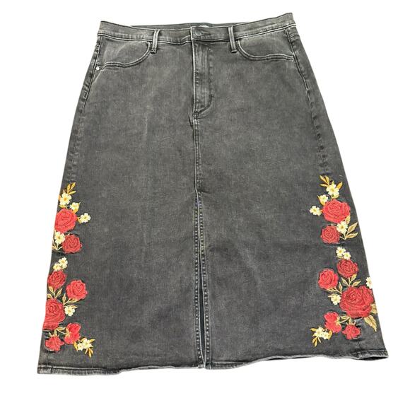 Driftwood Embroidered Piper black washed midi jean skirt with embroidery Size 16 - Picture 3 of 8